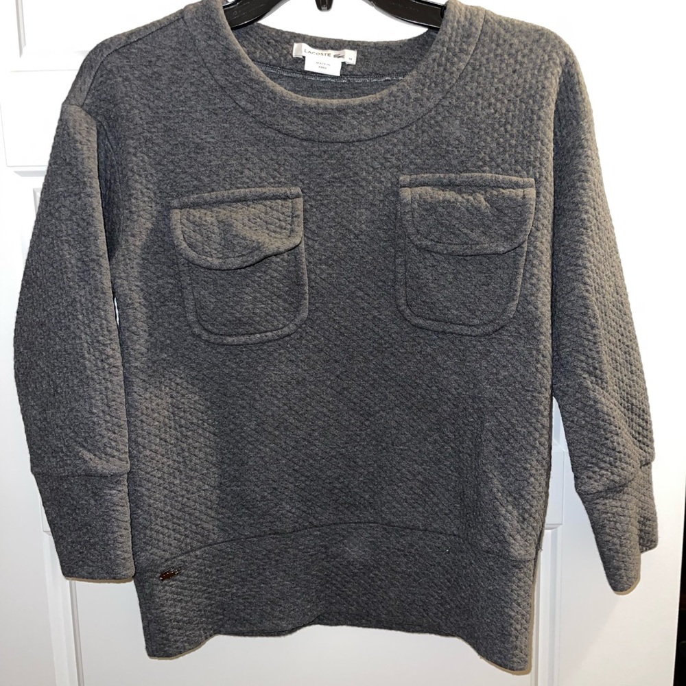 Lacoste Kids Two Pocket Front Sweater Size 34 Grey